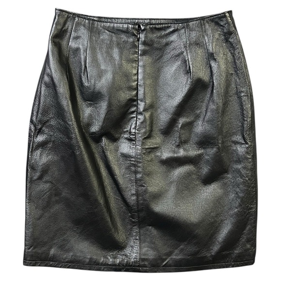 CLIO Leather Skirt Womens Size 8 Black Pencil Edgy Professional Vintage Biker - Picture 3 of 7